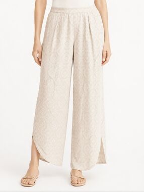 Cora Beach Pant Neutral Wide Leg Resort Pants Side Slit Coastal Chic NWOT Large